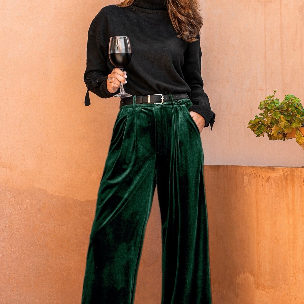 Cupshe Velvet Emerald Wide-Leg Pants